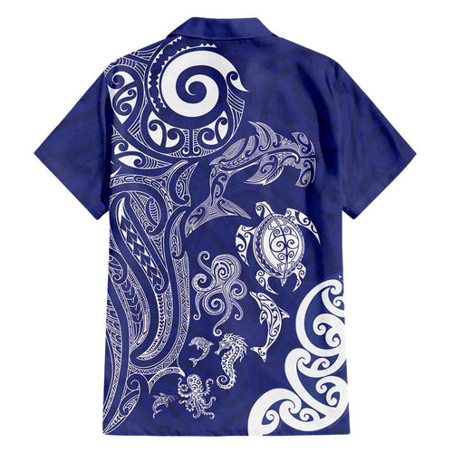 New Zealand Sea Animals with Maori Tribal Tattoo Family Matching Mermaid Dress and Hawaiian Shirt Blue Color