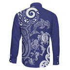 New Zealand Sea Animals with Maori Tribal Tattoo Family Matching Off Shoulder Short Dress and Hawaiian Shirt Blue Color