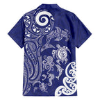 New Zealand Sea Animals with Maori Tribal Tattoo Family Matching Puletasi and Hawaiian Shirt Blue Color