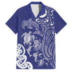 New Zealand Sea Animals with Maori Tribal Tattoo Family Matching Summer Maxi Dress and Hawaiian Shirt Blue Color