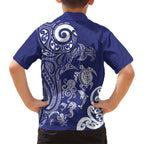 New Zealand Sea Animals with Maori Tribal Tattoo Family Matching Tank Maxi Dress and Hawaiian Shirt Blue Color