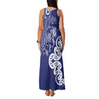 New Zealand Sea Animals with Maori Tribal Tattoo Family Matching Tank Maxi Dress and Hawaiian Shirt Blue Color