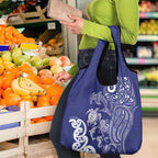 New Zealand Sea Animals with Maori Tribal Tattoo Grocery Bag Blue Color