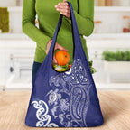 New Zealand Sea Animals with Maori Tribal Tattoo Grocery Bag Blue Color
