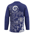 New Zealand Sea Animals with Maori Tribal Tattoo Hockey Jersey Blue Color