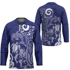 New Zealand Sea Animals with Maori Tribal Tattoo Hockey Jersey Blue Color