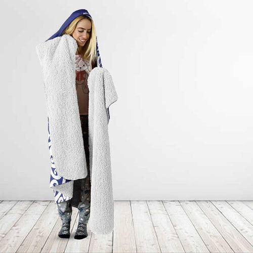 New Zealand Sea Animals with Maori Tribal Tattoo Hooded Blanket Blue Color