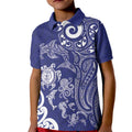 New Zealand Sea Animals with Maori Tribal Tattoo Kid Polo Shirt Blue Color