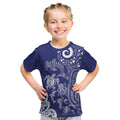 New Zealand Sea Animals with Maori Tribal Tattoo Kid T Shirt Blue Color