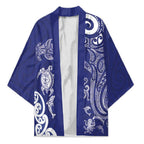 New Zealand Sea Animals with Maori Tribal Tattoo Kimono Blue Color