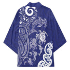 New Zealand Sea Animals with Maori Tribal Tattoo Kimono Blue Color