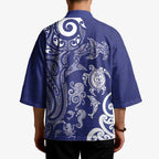 New Zealand Sea Animals with Maori Tribal Tattoo Kimono Blue Color