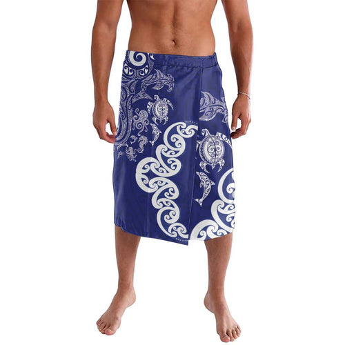 New Zealand Sea Animals with Maori Tribal Tattoo Lavalava Blue Color