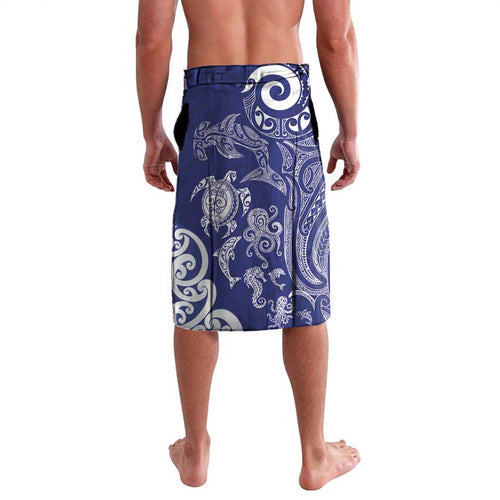 New Zealand Sea Animals with Maori Tribal Tattoo Lavalava Blue Color