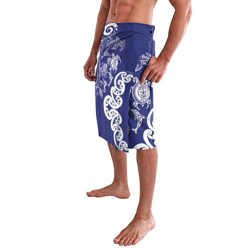 New Zealand Sea Animals with Maori Tribal Tattoo Lavalava Blue Color