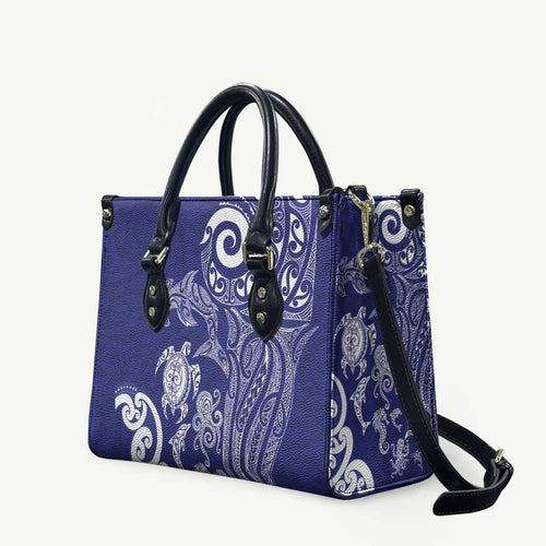 New Zealand Sea Animals with Maori Tribal Tattoo Leather Bag Blue Color