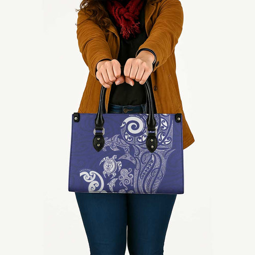 New Zealand Sea Animals with Maori Tribal Tattoo Leather Bag Blue Color