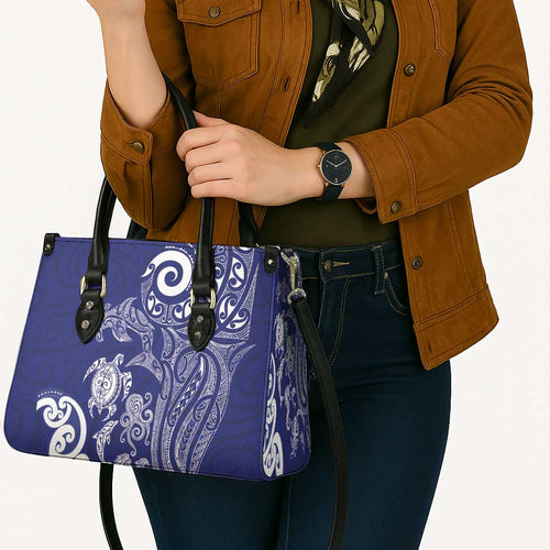 New Zealand Sea Animals with Maori Tribal Tattoo Leather Bag Blue Color