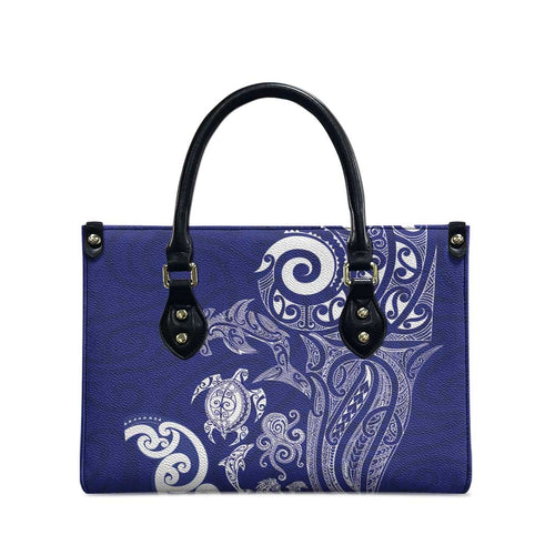 New Zealand Sea Animals with Maori Tribal Tattoo Leather Bag Blue Color