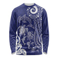 New Zealand Sea Animals with Maori Tribal Tattoo Long Sleeve Shirt Blue Color