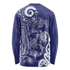 New Zealand Sea Animals with Maori Tribal Tattoo Long Sleeve Shirt Blue Color