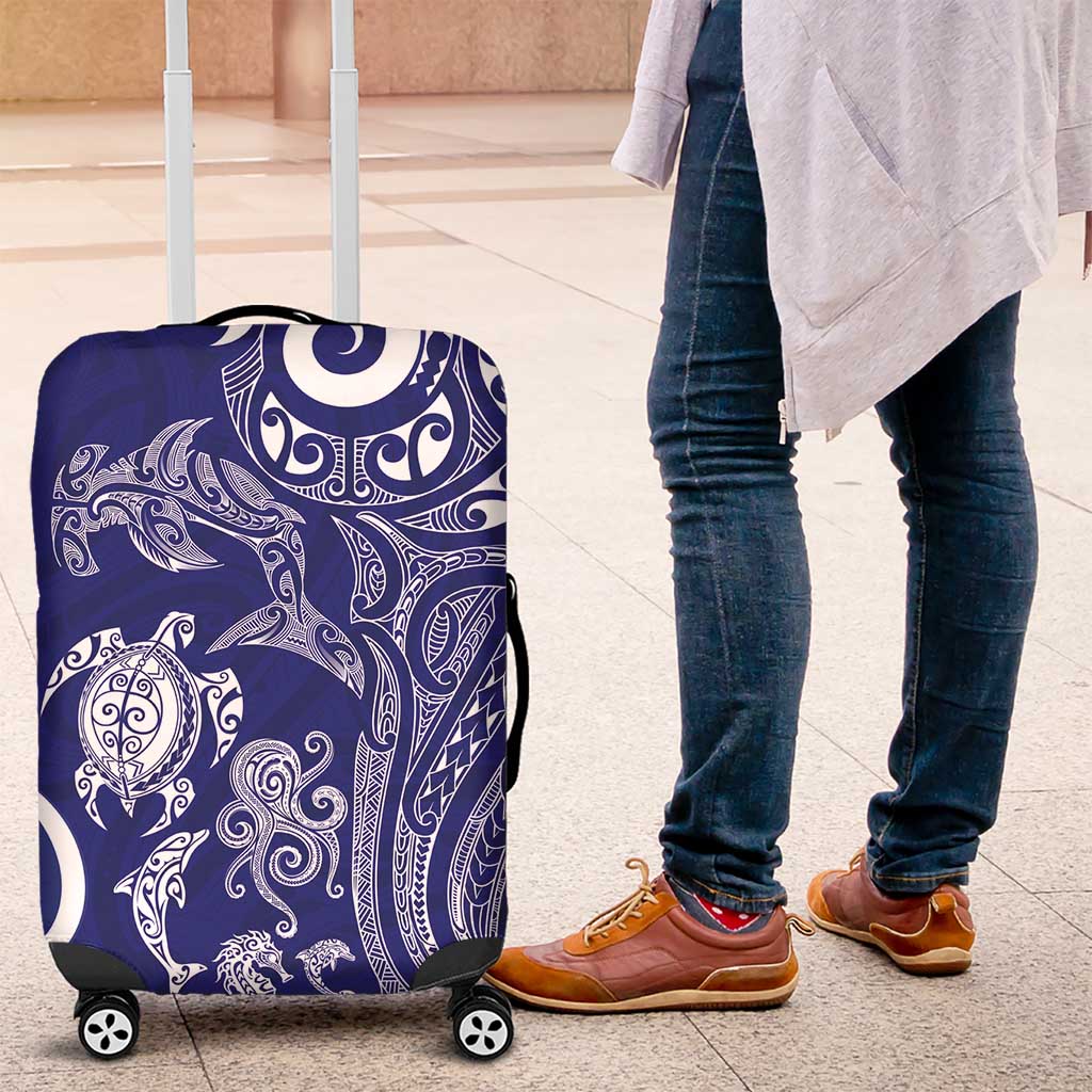 New Zealand Sea Animals with Maori Tribal Tattoo Luggage Cover Blue Color