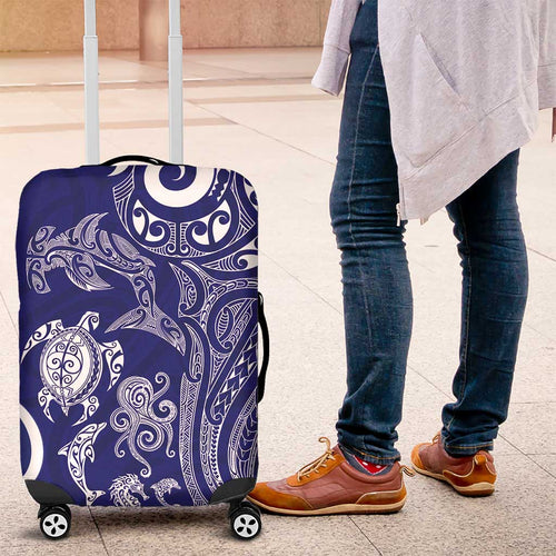 New Zealand Sea Animals with Maori Tribal Tattoo Luggage Cover Blue Color