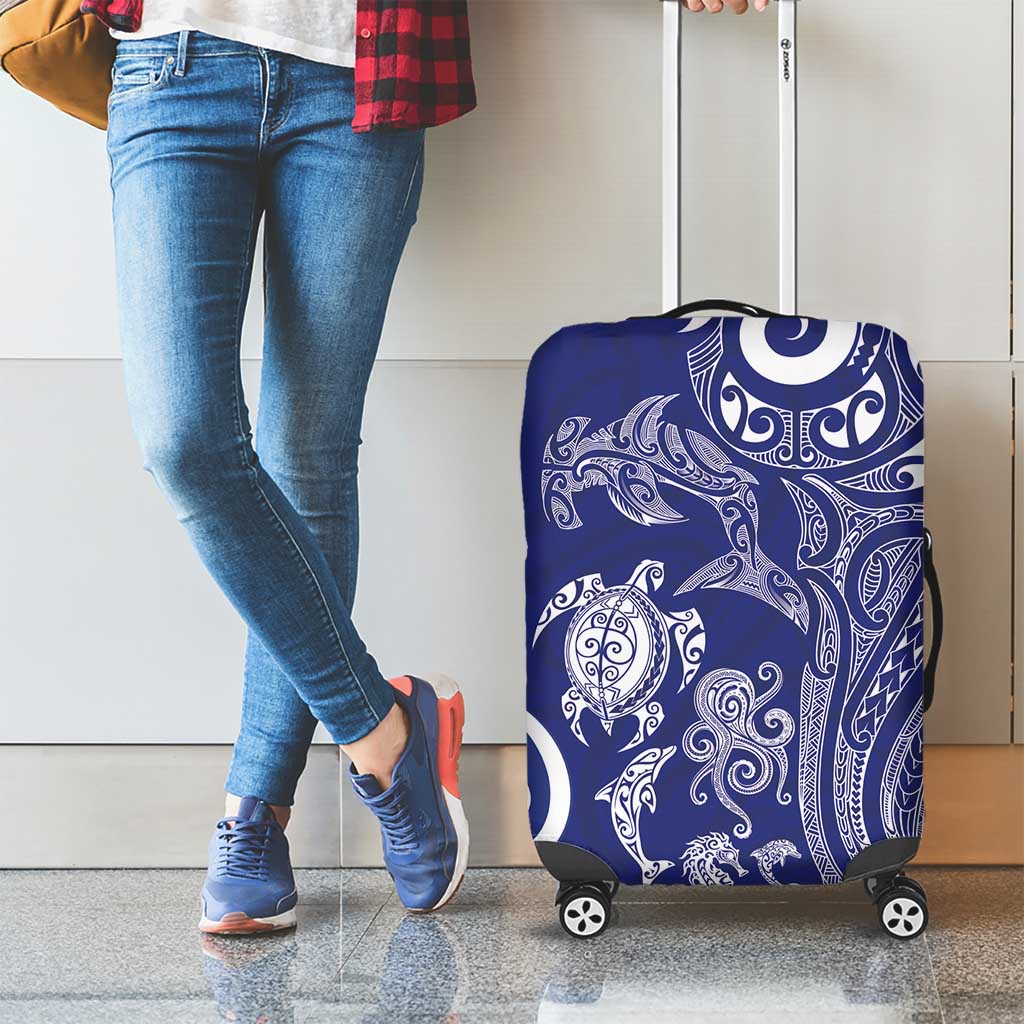 New Zealand Sea Animals with Maori Tribal Tattoo Luggage Cover Blue Color