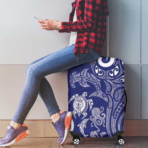 New Zealand Sea Animals with Maori Tribal Tattoo Luggage Cover Blue Color