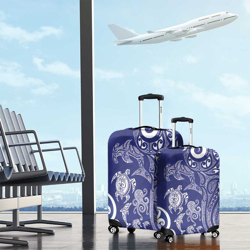 New Zealand Sea Animals with Maori Tribal Tattoo Luggage Cover Blue Color