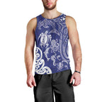 New Zealand Sea Animals with Maori Tribal Tattoo Men Tank Top Blue Color