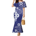 New Zealand Sea Animals with Maori Tribal Tattoo Mermaid Dress Blue Color