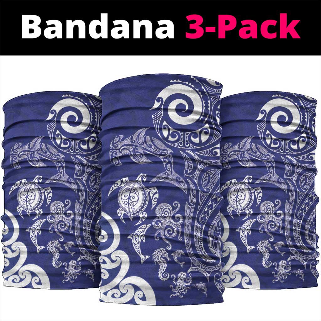 New Zealand Sea Animals with Maori Tribal Tattoo Neck Gaiter Blue Color