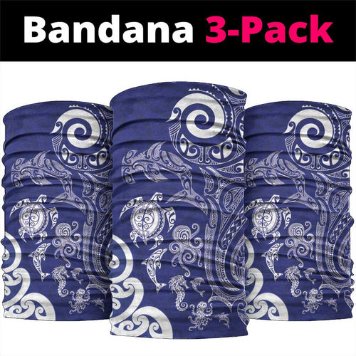 New Zealand Sea Animals with Maori Tribal Tattoo Neck Gaiter Blue Color