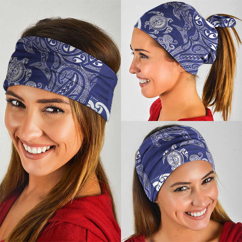 New Zealand Sea Animals with Maori Tribal Tattoo Neck Gaiter Blue Color