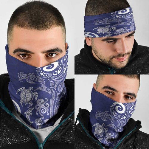 New Zealand Sea Animals with Maori Tribal Tattoo Neck Gaiter Blue Color