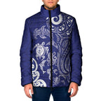 New Zealand Sea Animals with Maori Tribal Tattoo Padded Jacket Blue Color
