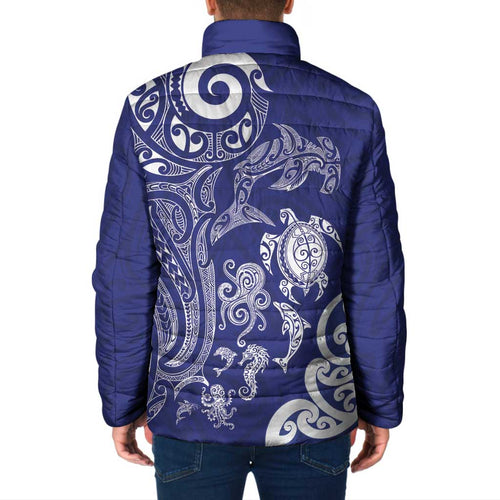 New Zealand Sea Animals with Maori Tribal Tattoo Padded Jacket Blue Color