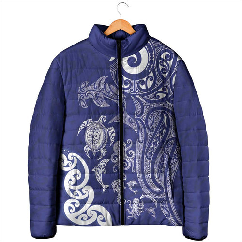 New Zealand Sea Animals with Maori Tribal Tattoo Padded Jacket Blue Color