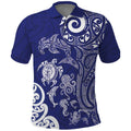 New Zealand Sea Animals with Maori Tribal Tattoo Polo Shirt Blue Color