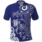 New Zealand Sea Animals with Maori Tribal Tattoo Polo Shirt Blue Color