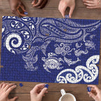 New Zealand Sea Animals with Maori Tribal Tattoo Puzzle Blue Color
