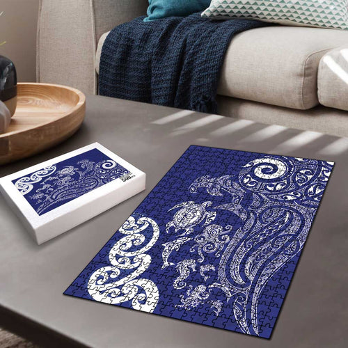 New Zealand Sea Animals with Maori Tribal Tattoo Puzzle Blue Color