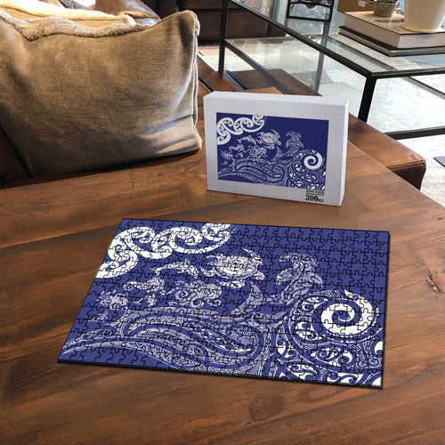 New Zealand Sea Animals with Maori Tribal Tattoo Puzzle Blue Color