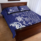 New Zealand Sea Animals with Maori Tribal Tattoo Quilt Bed Set Blue Color