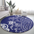 New Zealand Sea Animals with Maori Tribal Tattoo Round Carpet Blue Color