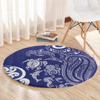 New Zealand Sea Animals with Maori Tribal Tattoo Round Carpet Blue Color