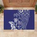New Zealand Sea Animals with Maori Tribal Tattoo Rubber Doormat Blue Color