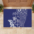 New Zealand Sea Animals with Maori Tribal Tattoo Rubber Doormat Blue Color