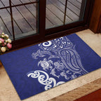 New Zealand Sea Animals with Maori Tribal Tattoo Rubber Doormat Blue Color